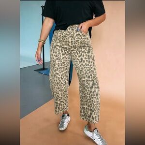 Leopard Print Barrel Cropped Pants